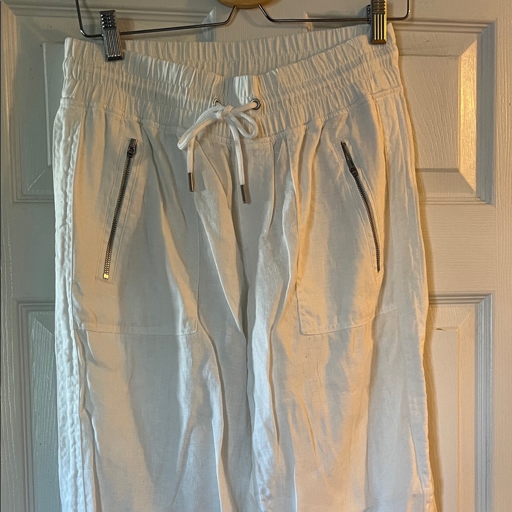 Athleta White Linen Drawstring Pant Sz 8 - Picture 2 of 5